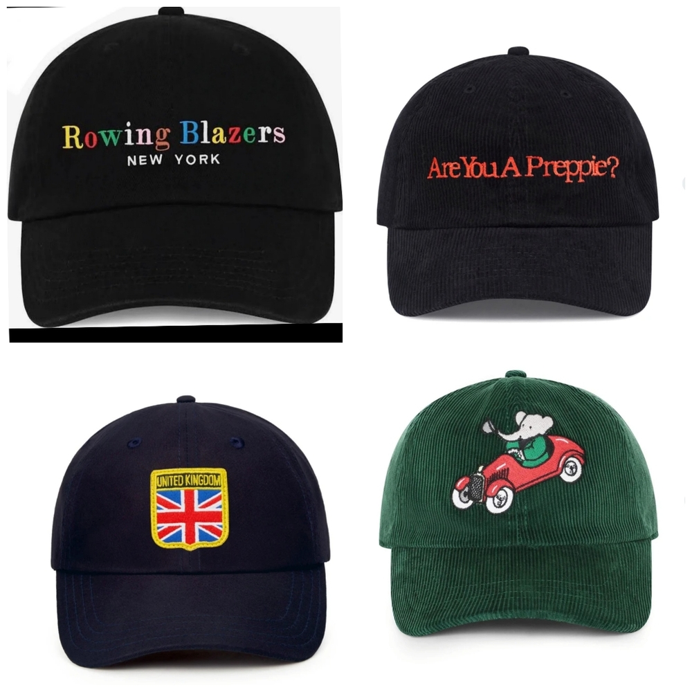 ISO Rowing Blazers hats: colorful, are you a preppie, UK flag, babar